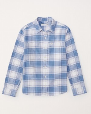 Chemises Abercrombie Flannel Button-up Garcon Bleu | SPOMHU-534