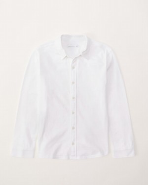 Chemises Abercrombie Long-sleeve Cotton Garcon Blanche | PLHMET-374