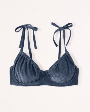 Maillots De Bain Abercrombie Curve Love Shimmer Tie-strap Underwire Femme Bleu | IUXBHV-793