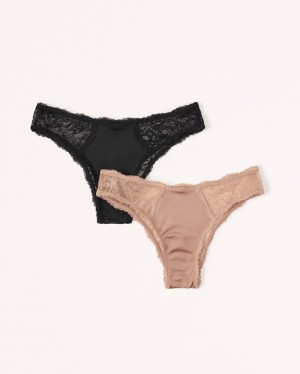 Vêtement De Nuit Abercrombie 2-pack Lace And Satin Undies Femme Noir Marron | VERYAH-372