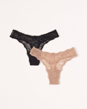 Vêtement De Nuit Abercrombie 2-pack Lace Thong Undies Femme Noir Marron | JHILZC-846