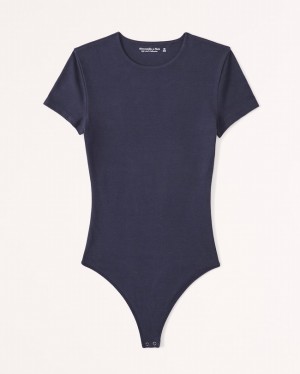 Body Abercrombie Corta-sleeve Cotton Seamless Fabric Crew Femme Bleu Marine | QPZCRJ-568