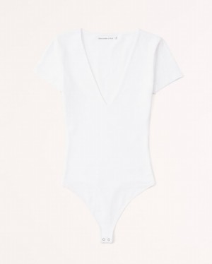 Body Abercrombie Corta-sleeve Cotton Seamless Fabric V-neck Femme Blanche | MTGZQU-276