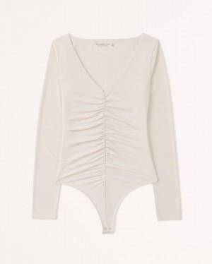 Body Abercrombie Long-sleeve Ruched V-neck Femme Blanche | QEAYGN-763