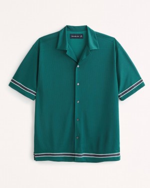 Chemises Abercrombie Camp Collar Mesh Button-up Homme Vert | DVNPYG-351