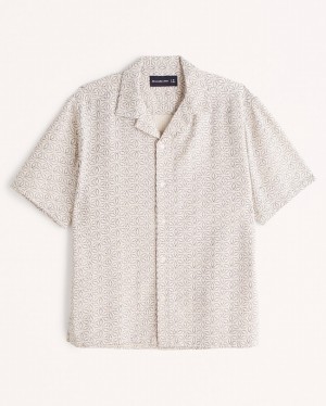 Chemises Abercrombie Camp Collar Textured Button-up Homme Grise Clair | ZXVJER-165