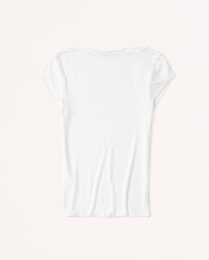 Chemises Abercrombie Corta-sleeve Featherweight Rib Slash Femme Blanche | MPWOUF-091