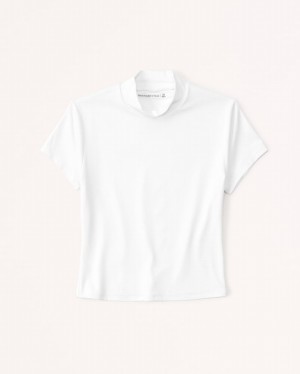 Chemises Abercrombie Corta-sleeve Sleek Seamless Fabric Mockneck Femme Blanche | VSGAZP-512