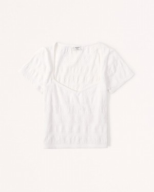Chemises Abercrombie Corta-sleeve Textured Sweetheart Femme Blanche | PBJREG-574