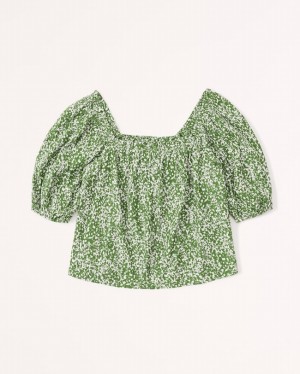 Chemises Abercrombie Crinkle Textured Puff Sleeve Femme Vert | OWADIX-798
