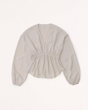 Chemises Abercrombie Faux Silk Puff Sleeve Femme Marron Clair | AZXMVK-071