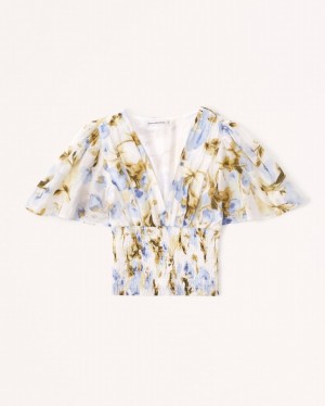 Chemises Abercrombie Flutter Sleeve Smocked Waist Femme Blanche | VEWCOX-156