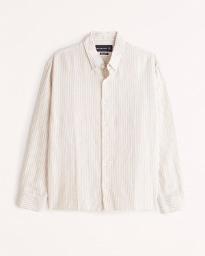 Chemises Abercrombie Linen Button-up Homme Stripes | HWOGKL-108