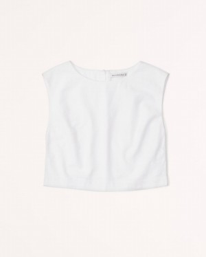 Chemises Abercrombie Linen-blend Shell Femme Blanche | FKPODG-610