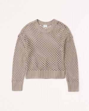 Chemises Abercrombie Long-sleeve Crochet Crew Femme Marron | OEBVJY-459