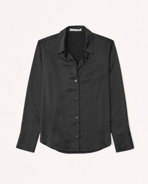Chemises Abercrombie Long-sleeve Satin Button-up Femme Noir | JOUXBN-367