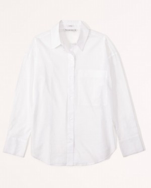 Chemises Abercrombie Oversized Sheer Cotton Femme Blanche | OIAZUJ-548