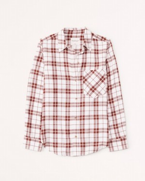 Chemises Abercrombie Relaxed Flannel Femme Blanche | GFJLIN-570