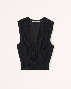 Debardeur Abercrombie Crinkle Textured Plunge Femme Noir | UPSQWR-270