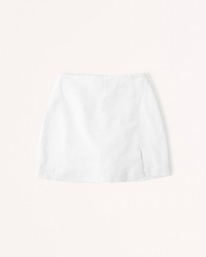 Jupes Abercrombie Linen-blend Slit Mini Femme Blanche | FLHSVK-609