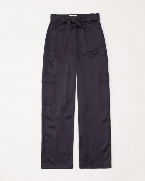 Pantalon Abercrombie Beltedgy Satin Cargo Femme Noir | YUIXKW-439