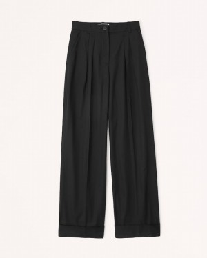 Pantalon Abercrombie Poplin Tailored Ultra Wide-leg Femme Noir | YCGVZB-275