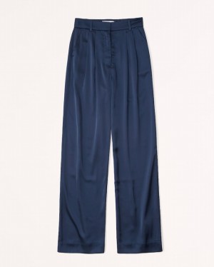 Pantalon Abercrombie Sloane Tailored Satin Femme Bleu Marine | QPYURX-735