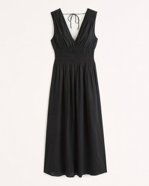Peignoir Abercrombie Crinkle Textured Smocked Waist Maxi Femme Noir | SXVZMW-839