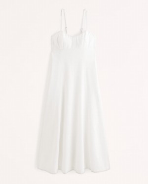 Peignoir Abercrombie Linen-blend Sweetheart Midi Femme Blanche | YSWAZK-710