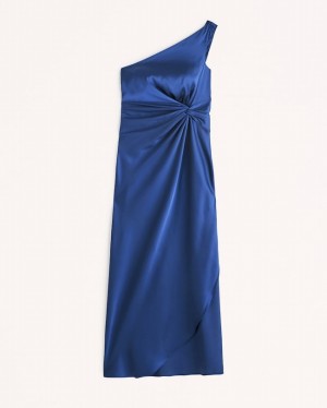 Peignoir Abercrombie One-shoulder Satin Knotted Midi Femme Bleu | TQYXUW-042