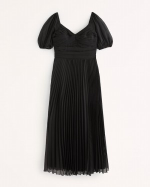 Peignoir Abercrombie Puff Sleeve Pleated Midi Femme Noir | RYFIAH-921