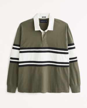 Polos Abercrombie Long-sleeve Rugby Homme Vert Olive Stripes | JYHSNP-320