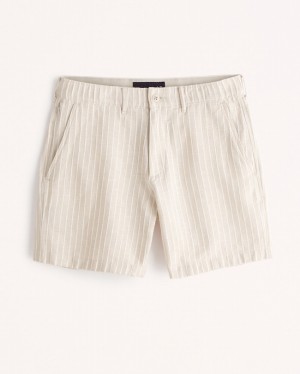 Short Abercrombie 7 Inch Linen-blend Plainfront Homme Stripes | XMJCFD-913