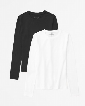 T Shirts Abercrombie 2-pack Cotton Seamless Fabric Long-sleeve Baby Femme Noir Blanche | CRNZWO-624