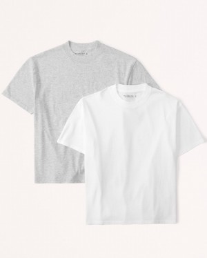 T Shirts Abercrombie 2-pack Essential Easy Femme Grise Clair Blanche | FGVYNX-841