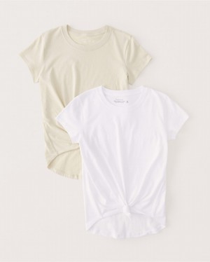 T Shirts Abercrombie 2-pack Knotted Crew Femme Blanche Marron | SXWAGL-510