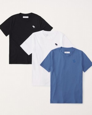 T Shirts Abercrombie 3-pack Essential Icon Crew Garcon Noir Blanche Bleu Marine | JTUGFB-857
