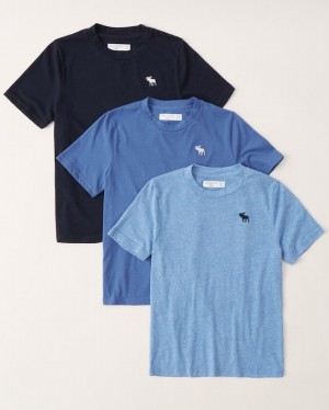 T Shirts Abercrombie 3-pack Icon Crew Garcon Bleu Clair | WPGIOD-879