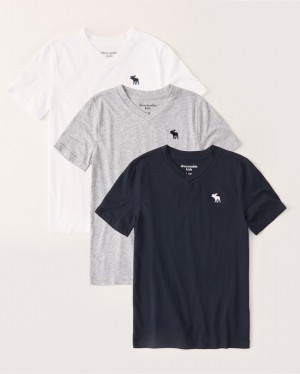 T Shirts Abercrombie 3-pack Icon V-neck Garcon Grise Foncé | YGEOSA-024