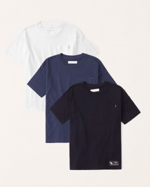 T Shirts Abercrombie 3-pack Oversized Pocket Garcon Bleu Marine Blanche Noir | DNRVYF-824