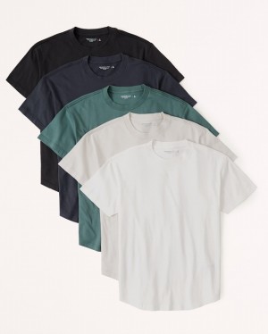 T Shirts Abercrombie 5-pack Essential Curved Hem Homme Grise Foncé Bleu Marine Bleu Vert Blanche Blanche | TFUKZH-592