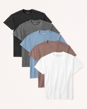 T Shirts Abercrombie 5-pack Essential Homme Bleu | FOABIR-642