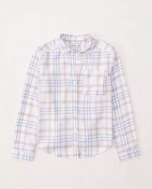T Shirts Abercrombie Classiche Flannel Fille Blanche | ERXUTW-849