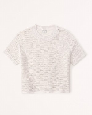 T Shirts Abercrombie Corta-sleeve Crochet Femme Blanche | EMPNYH-853