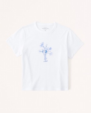 T Shirts Abercrombie Corta-sleeve Floral Graphic Skimming Femme Blanche | LXDAOC-012