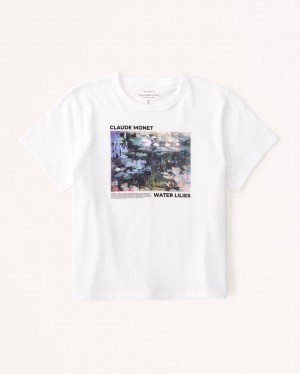 T Shirts Abercrombie Corta-sleeve Monet Graphic Skimming Femme Blanche | RKWBUO-580