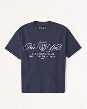 T Shirts Abercrombie Corta-sleeve Racquet Club Graphic Easy Femme Bleu Marine | UJESZW-892
