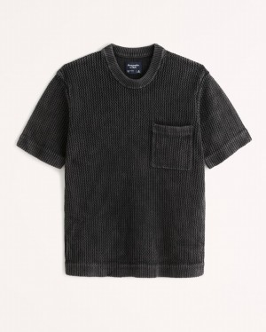 T Shirts Abercrombie Crochet Knit Homme Noir | PUXSOI-328
