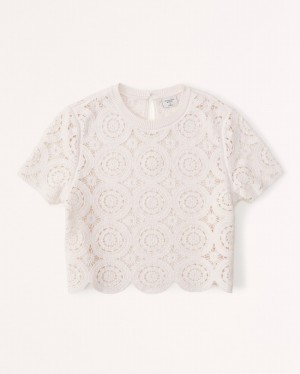 T Shirts Abercrombie Crochet Mosaic Tile Femme Blanche | HBOMLD-023