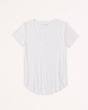 T Shirts Abercrombie Drapey V-neck Femme Blanche | NHBVZM-931